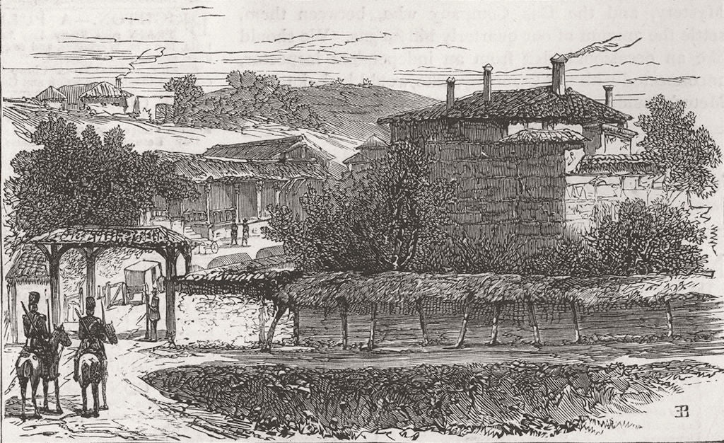 BULGARIA. Czars HQ, Byala, ex-Turkish Beys house 1877 old antique print